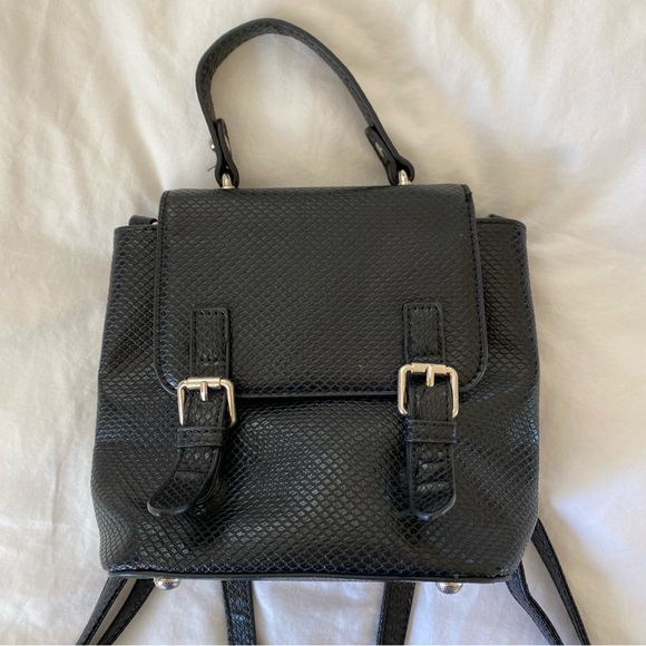 Urban Expressions Black Faux Crocodile Leather Mini Backpack - Picture 2 of 7